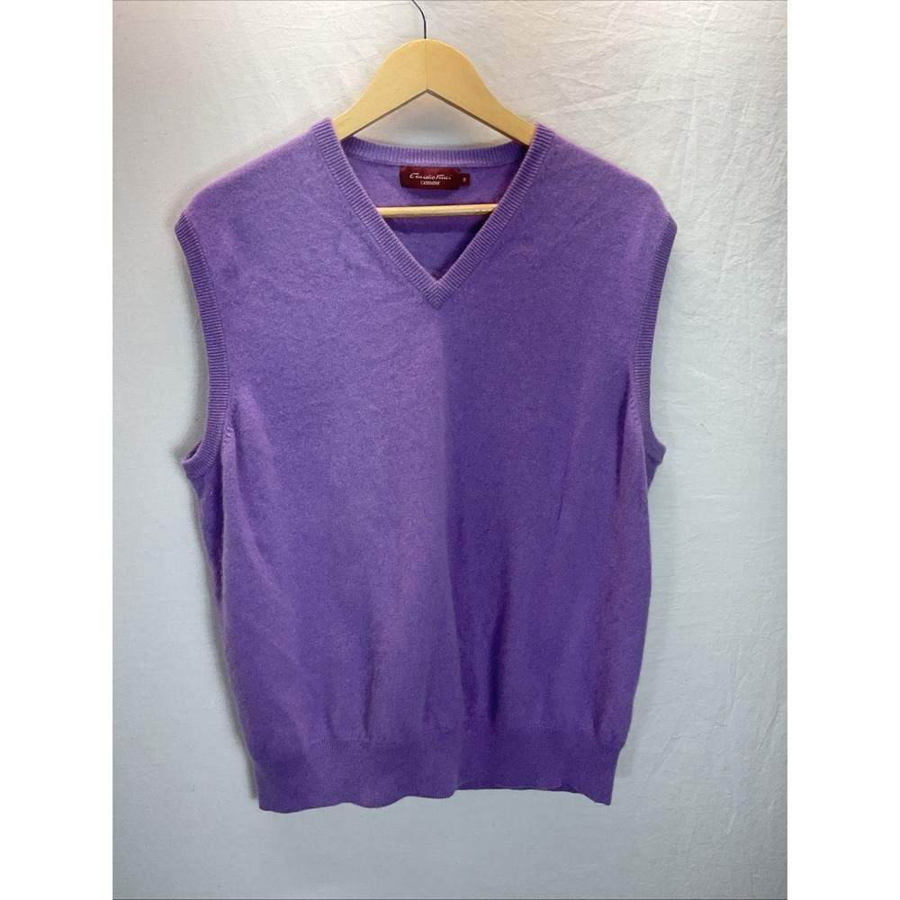 Emidio Tucci Sweater 8/ XL Mens Purple V Neck 100% Cashmere Pullover Vest Preppy